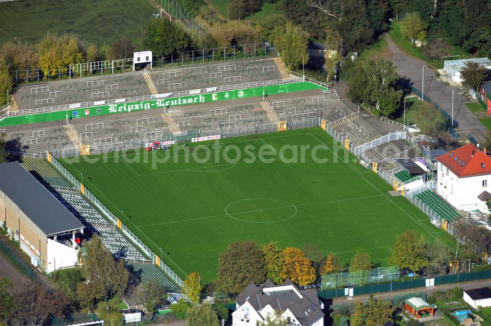 Aerial image Leipzig - Der Alfred-Kunze-Sportpark in Leipzig in Sachsen, ist die Heimstätte der SG Leipzig Leutsch und der BSG Chemie Leipzig. Die Anlage hat einen Hauptplatz und mehrere kleine Nebenplätze. The Alfred-Kunze-Sportpark in Saxony Leipzig, is the home ground of the SG Leipzig Leutzsch and the BSG Chemie Leipzig. The facility has a big field and any smaller fields.