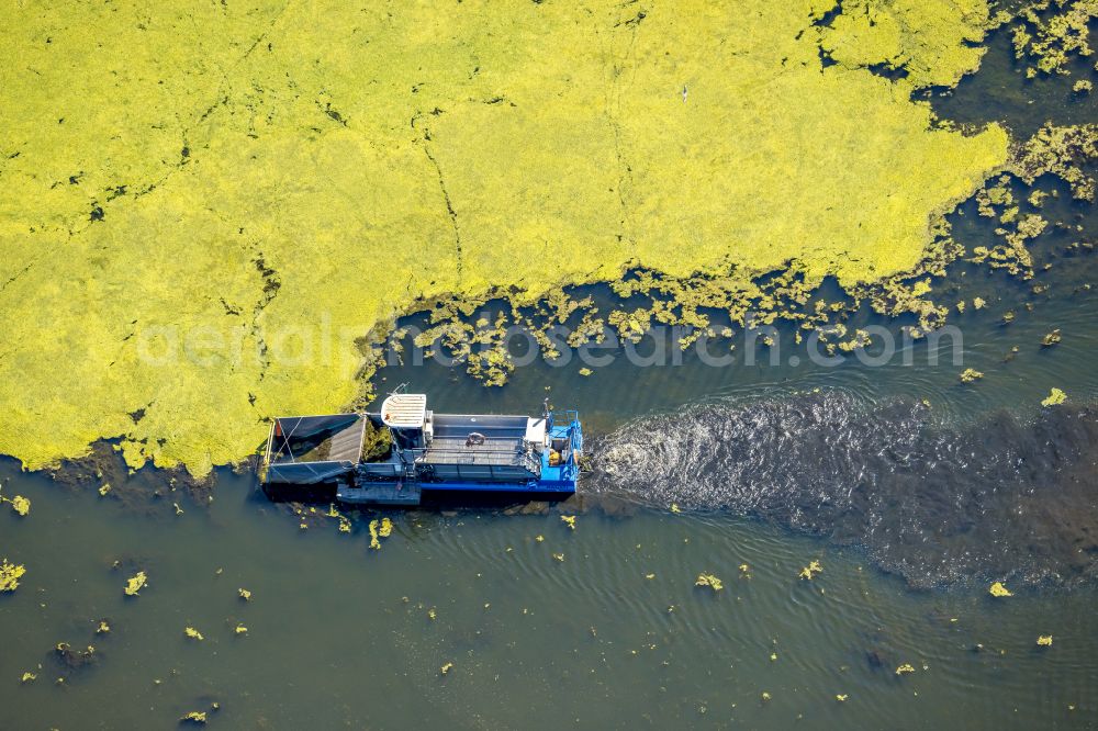 Herbede from above - Ship - special ship in motion to salvage Elodea blue-green algae on the Kemnader See in Herbede in the Ruhr area in the state of North Rhine-Westphalia, Germany