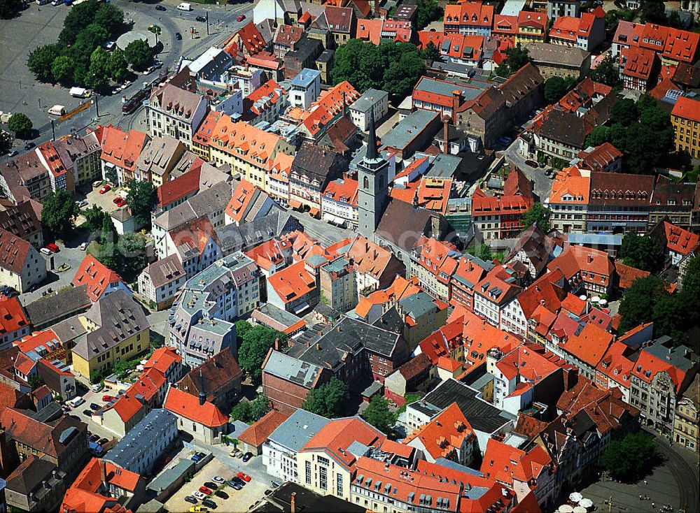 Erfurt from the bird's eye view: Allerheiligenkirche in der Altstadt an der Marktstraße in Erfurt / Thüringen. All Saints Church in the historic center on street Marketstrasse in Erfurt, Thuringia.