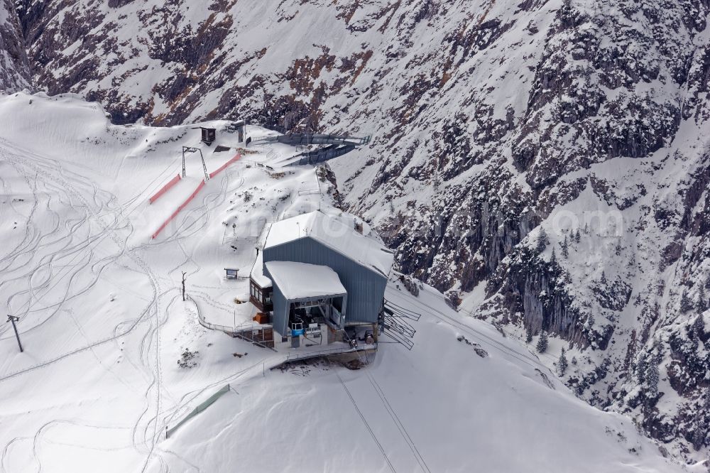 Grainau from the bird's eye view: Wintry snowy AlpspiX viewing platform in Grainau in the state Bavaria, Germany