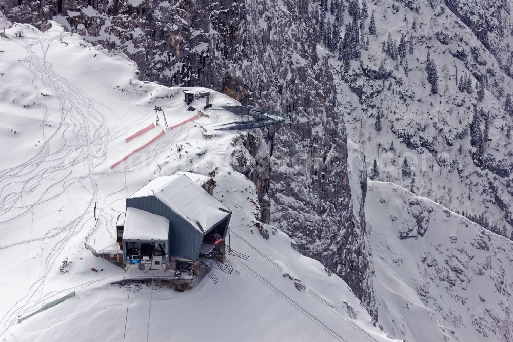 Aerial photograph Grainau - Wintry snowy AlpspiX viewing platform in Grainau in the state Bavaria, Germany