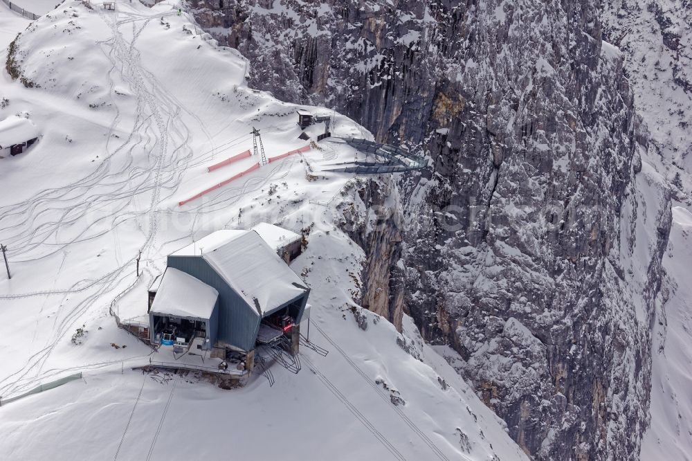 Grainau from the bird's eye view: Wintry snowy AlpspiX viewing platform in Grainau in the state Bavaria, Germany