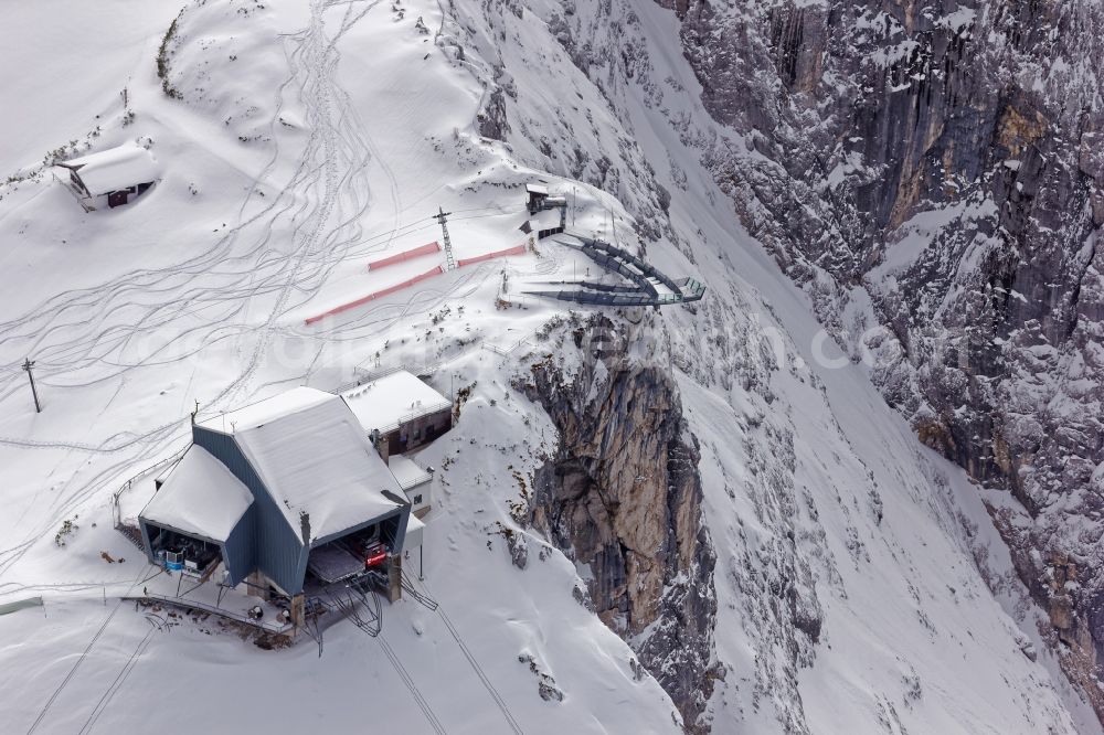 Aerial image Grainau - Wintry snowy AlpspiX viewing platform in Grainau in the state Bavaria, Germany