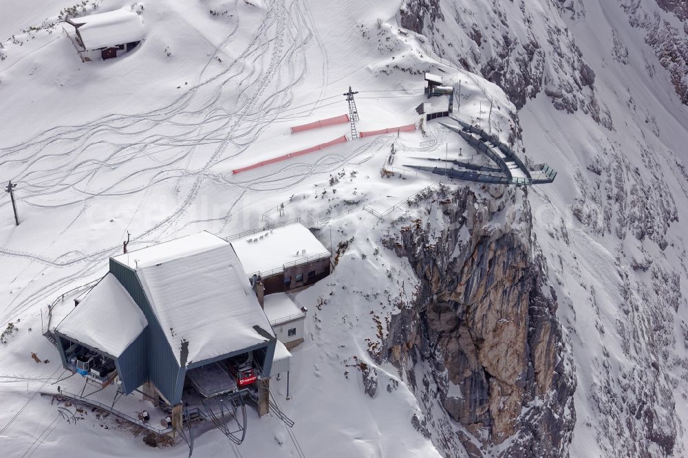 Aerial photograph Grainau - Wintry snowy AlpspiX viewing platform in Grainau in the state Bavaria, Germany