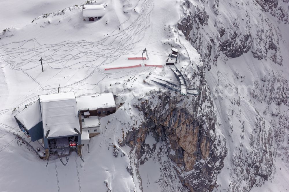 Grainau from the bird's eye view: Wintry snowy AlpspiX viewing platform in Grainau in the state Bavaria, Germany