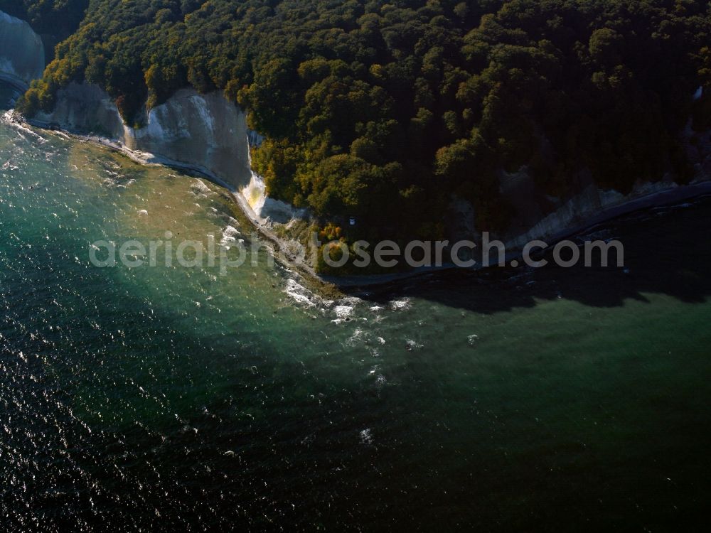 Aerial image Sassnitz - As Stubbenkammer the immediate area of the striking chalk rock king chair Jasmund on the island of Ruegen is called. In particular, the highest chalk cliff situated here-lots of Rügen are so named. A distinction is made between large and small Stubbenkammer