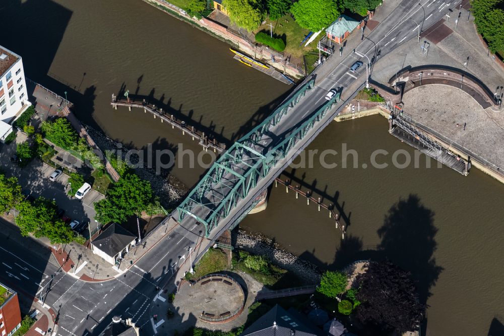 Bremerhaven from the bird's eye view: Historic Old Bridge Geestebruecke across on street Faehrstrasse in the district Geestemuende-Nord in Bremerhaven in the state Bremen, Germany