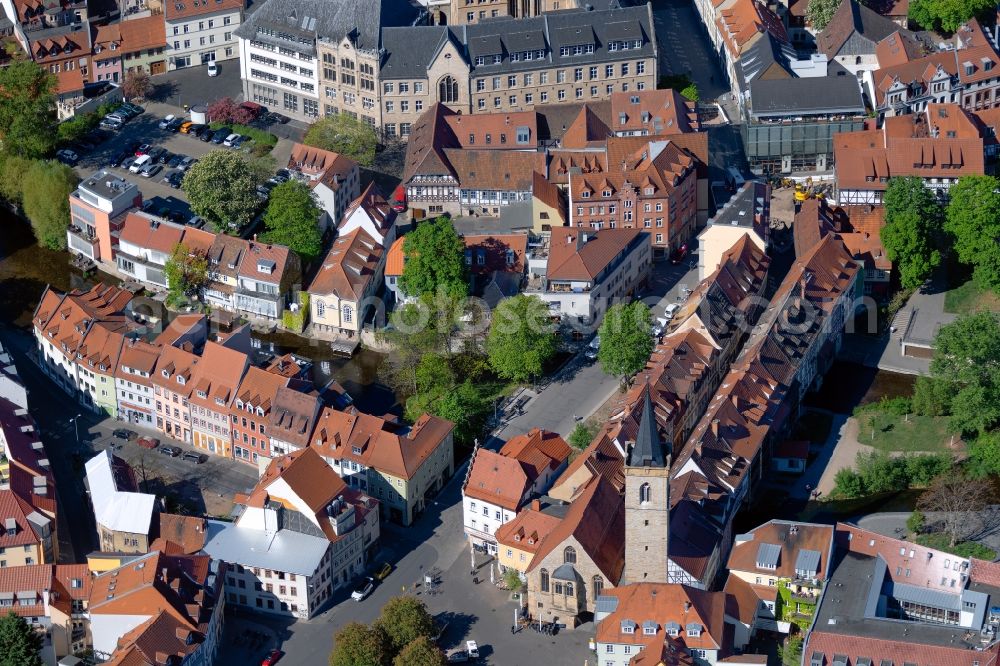 Aerial photograph Erfurt - Historic Old Bridge Kraemerbruecke Erfurt across Gera in the district Altstadt in Erfurt in the state Thuringia, Germany