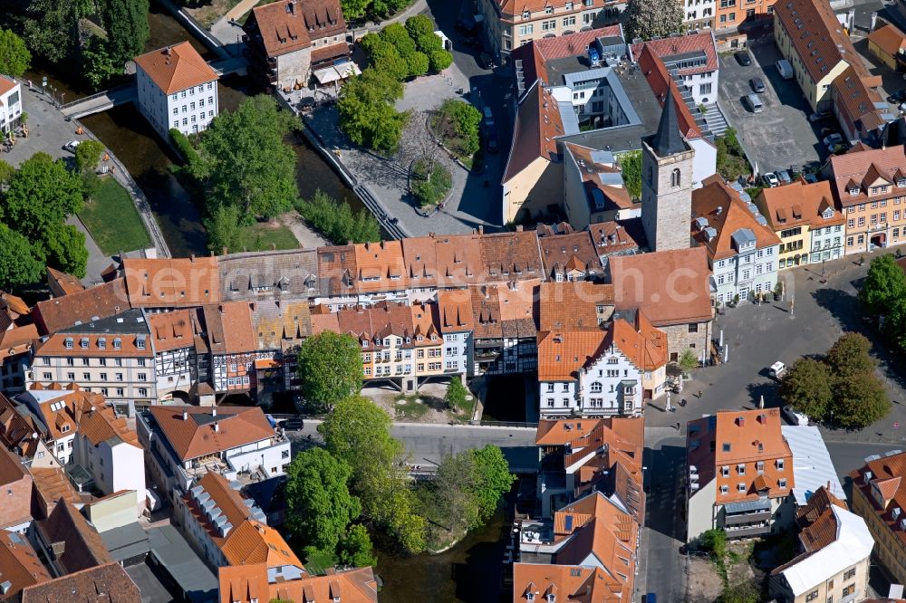 Aerial image Erfurt - Historic Old Bridge Kraemerbruecke Erfurt across Gera in the district Altstadt in Erfurt in the state Thuringia, Germany