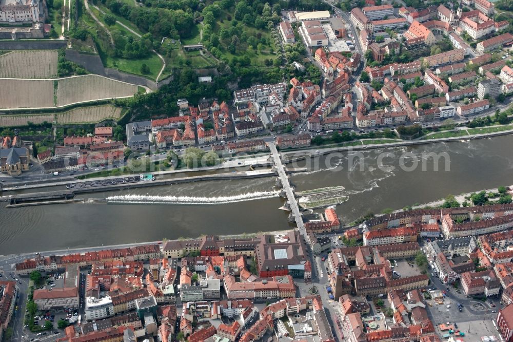 Würzburg from above - Alte Mainbruecke at the river Main in Wuerzburg in the state of Bavaria