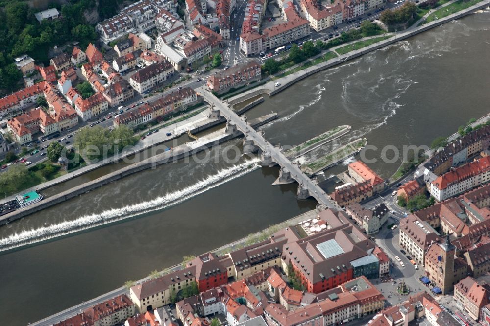 Würzburg from the bird's eye view: Alte Mainbruecke at the river Main in Wuerzburg in the state of Bavaria