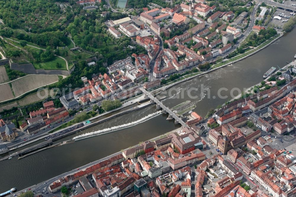 Aerial image Würzburg - Alte Mainbruecke at the river Main in Wuerzburg in the state of Bavaria