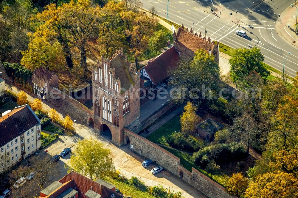 Aerial image Neubrandenburg - Old city gates in the city wall in the center of the city of the four gates Neubrandenburg in Mecklenburg - Western Pomerania