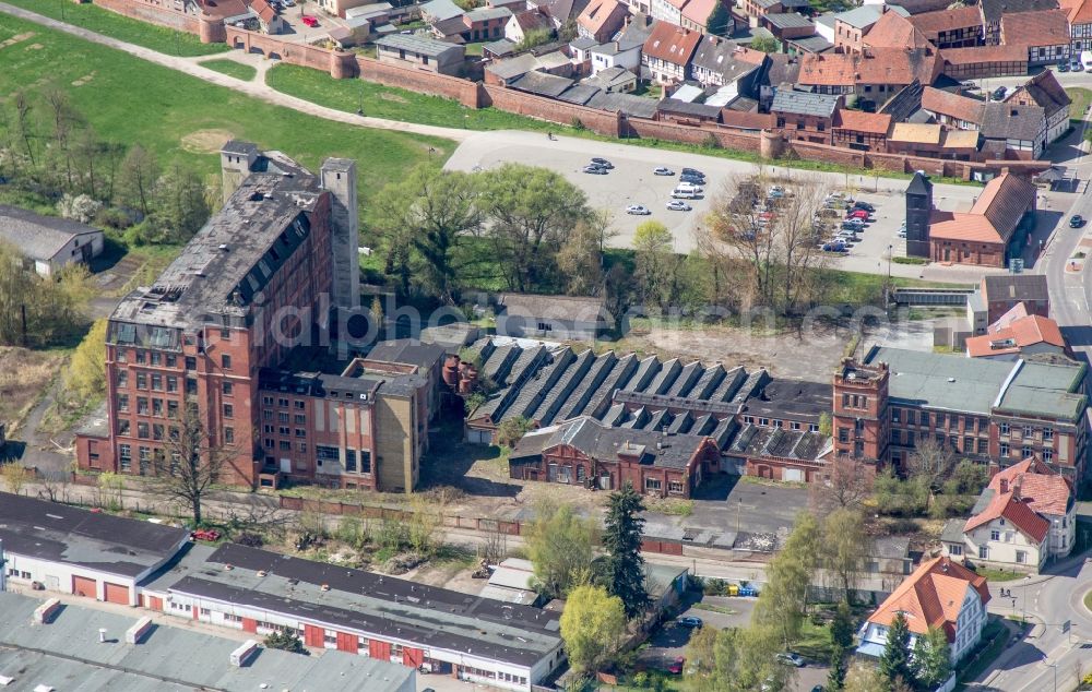 Wittstock from the bird's eye view: Ruins of the old textile factory on the Walk Street in Wittstock in Brandenburg