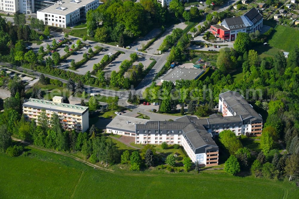 Aue from above - Building the retirement home Alten- and Pflegeheim Zeller Berg - Diakonisches factory Aue/Schwarzenberg e.V. on Dr.-Otto-Nuschke-Strasse in Aue in the state Saxony, Germany