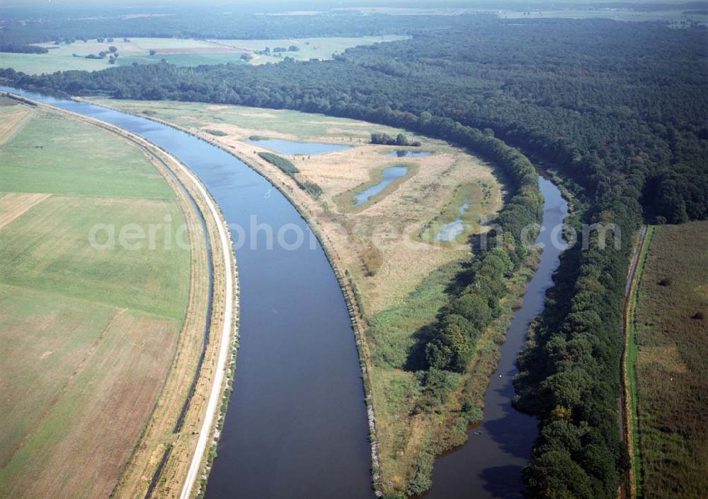 Aerial image Parchau - Blick auf den alten Elbe-Havel-Verlauf bei Parchau. Ein Ausbauprojekt des Wasserstraßenneubauamtes Magdeburg.