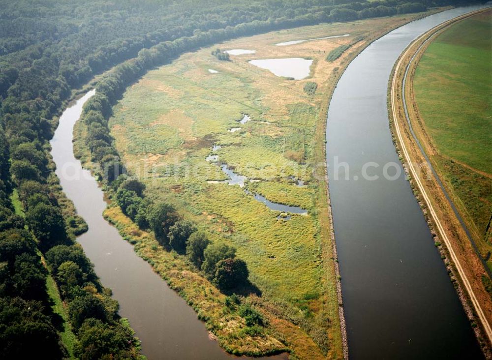 Aerial image Parchau - Blick auf den alten Elbe-Havel-Verlauf bei Parchau. Ein Ausbauprojekt des Wasserstraßenneubauamtes Magdeburg.