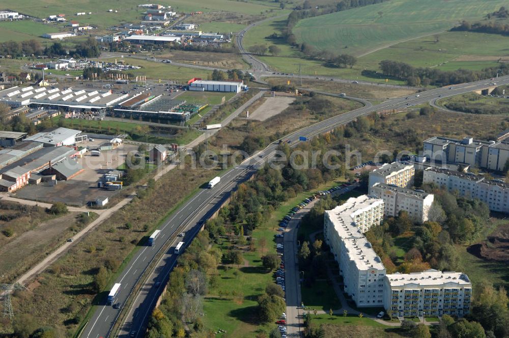 Aerial photograph Eisenach - Blick auf den bisherigen Verlauf der Autobahn / A 4 bei Eisenach über die Hörselberge. Dieser Trassen-Abschnitt soll nach der Inbetriebnahme der neu gebauten A4-Umfahrung ab Januar nächsten Jahres zurück gebaut und teilweise renaturiert werden. Durchgeführt werden die im Zuge dieses Projektes notwendigen Arbeiten unter an derem von den Mitarbeitern der Niederlassung Weimar der EUROVIA Verkehrsbau Union sowie der Niederlassungen Abbruch und Erdbau, Betonstraßenbau, Ingenieurbau und TECO Schallschutz der EUROVIA Beton sowie der DEGES.