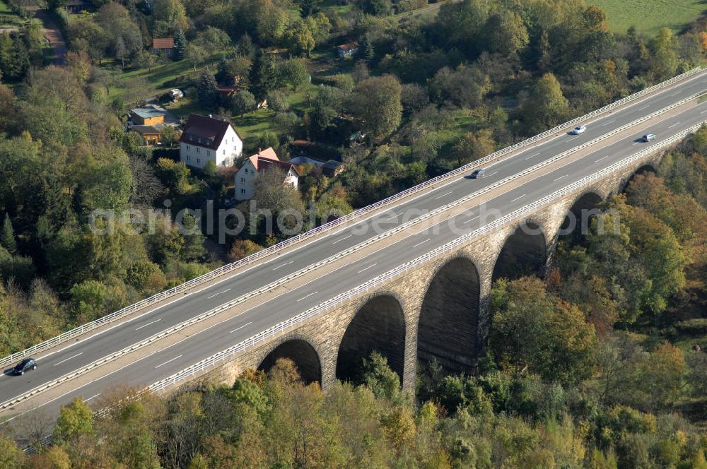 Aerial photograph Eisenach - Blick auf den bisherigen Verlauf der Autobahn / A 4 bei Eisenach über die Hörselberge. Dieser Trassen-Abschnitt soll nach der Inbetriebnahme der neu gebauten A4-Umfahrung ab Januar nächsten Jahres zurück gebaut und teilweise renaturiert werden. Durchgeführt werden die im Zuge dieses Projektes notwendigen Arbeiten unter an derem von den Mitarbeitern der Niederlassung Weimar der EUROVIA Verkehrsbau Union sowie der Niederlassungen Abbruch und Erdbau, Betonstraßenbau, Ingenieurbau und TECO Schallschutz der EUROVIA Beton sowie der DEGES.