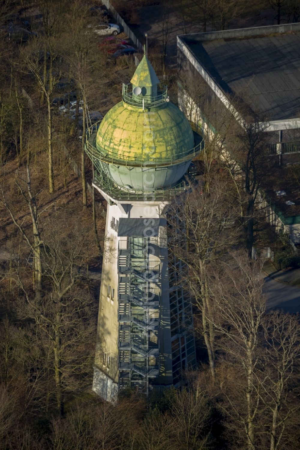 Aerial image Essen - Old water tower in the district Bredeney in Essen in North Rhine-Westphalia