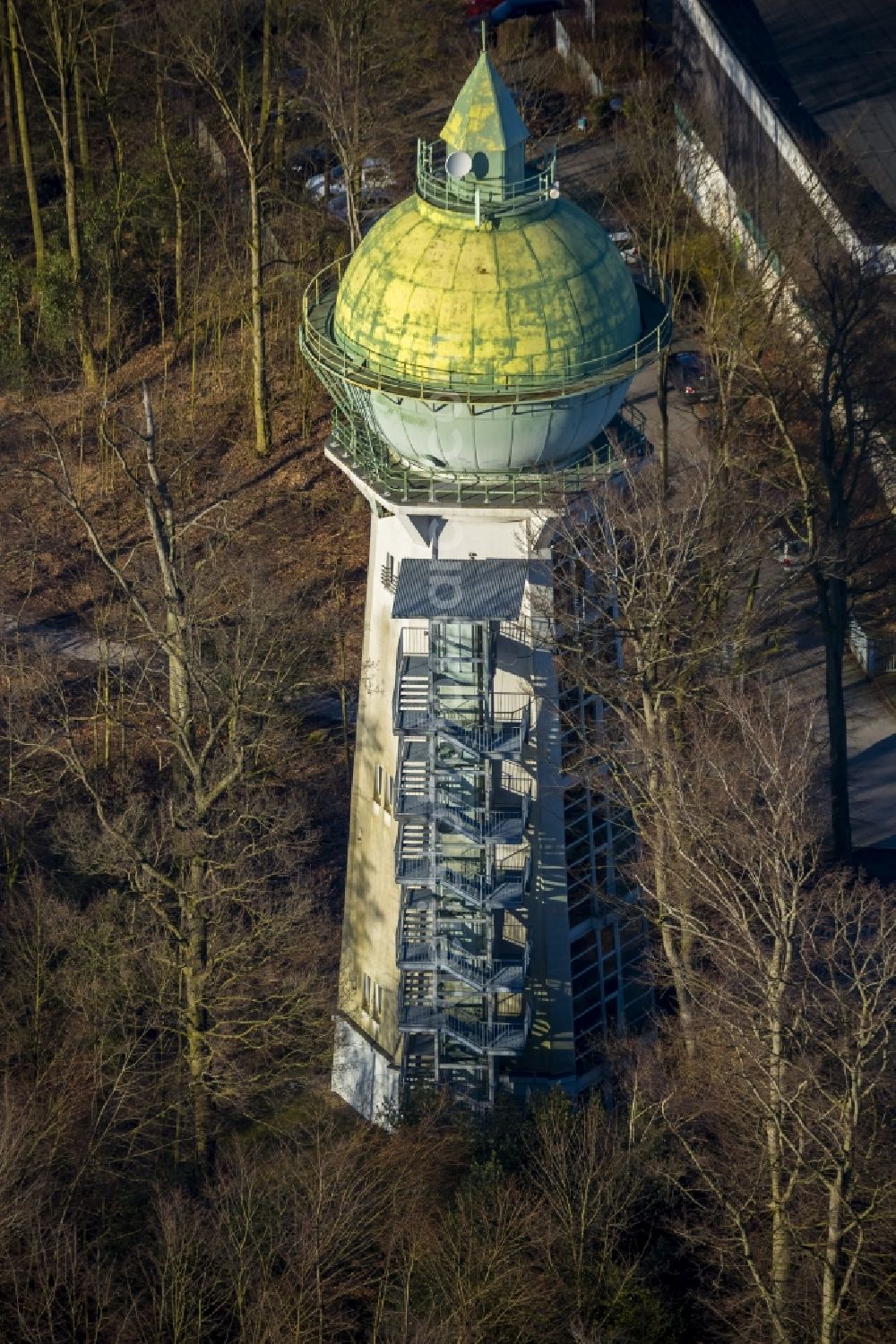 Aerial photograph Essen - Old water tower in the district Bredeney in Essen in North Rhine-Westphalia