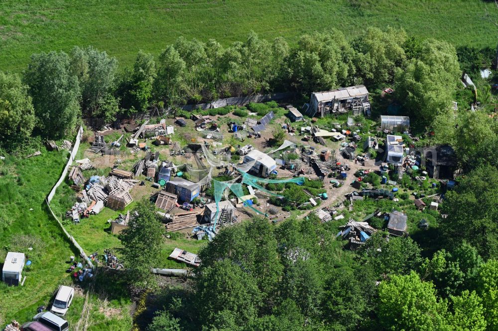 Aerial photograph Blumberg - Wagon camp - caravan and tent - campsite - and tent site of the alternative scene in Blumberg in the state Brandenburg, Germany
