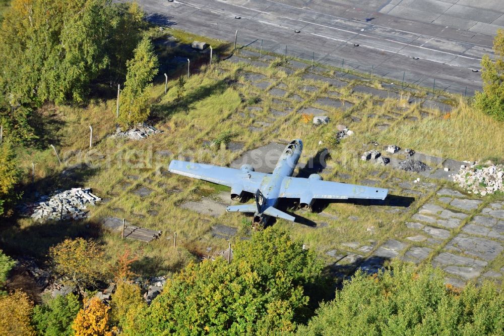 Peenemünde from the bird's eye view: View of an old plane wreck on the area of the Peenemuende Airfield in the state Mecklenburg-Vorpommern