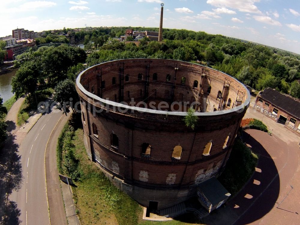 Halle / Saale from above - View of the old gas storage at Holzplatz in Halle. The plan is the renovation and reuse for cultural events.