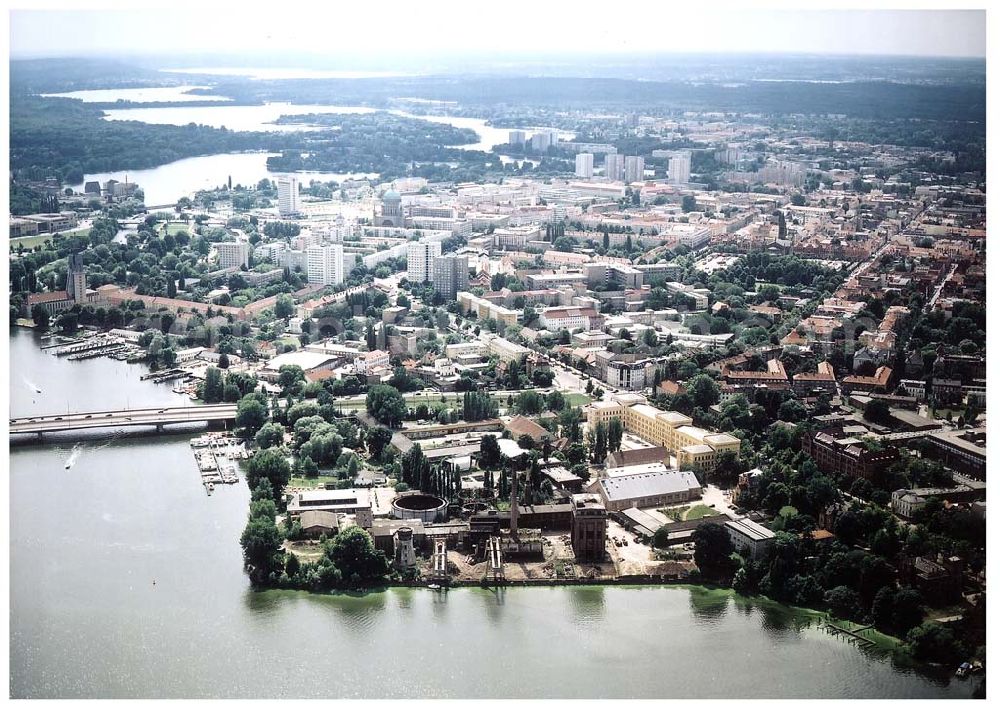 Aerial photograph Potsdam - Altes Gaswerk Potsdam mit dem Stadtzentrum.