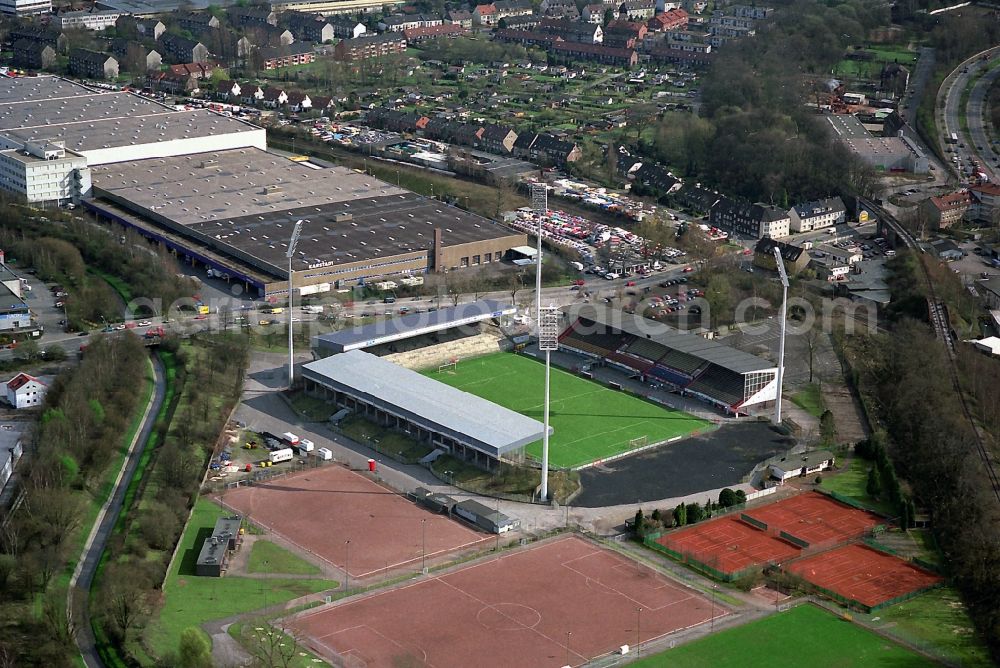 Essen from above - View of the old George Melches Stadium, the home ground of football club Rot Weiss Essen