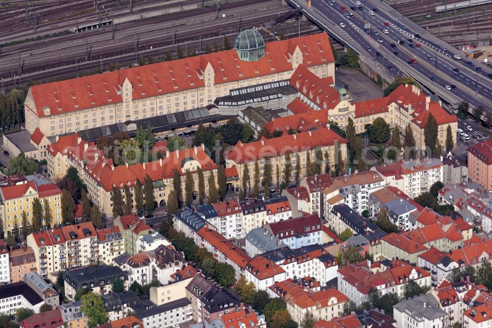 Aerial image München - Historical old building Hauptzollamt in Munich in the state Bavaria, Germany