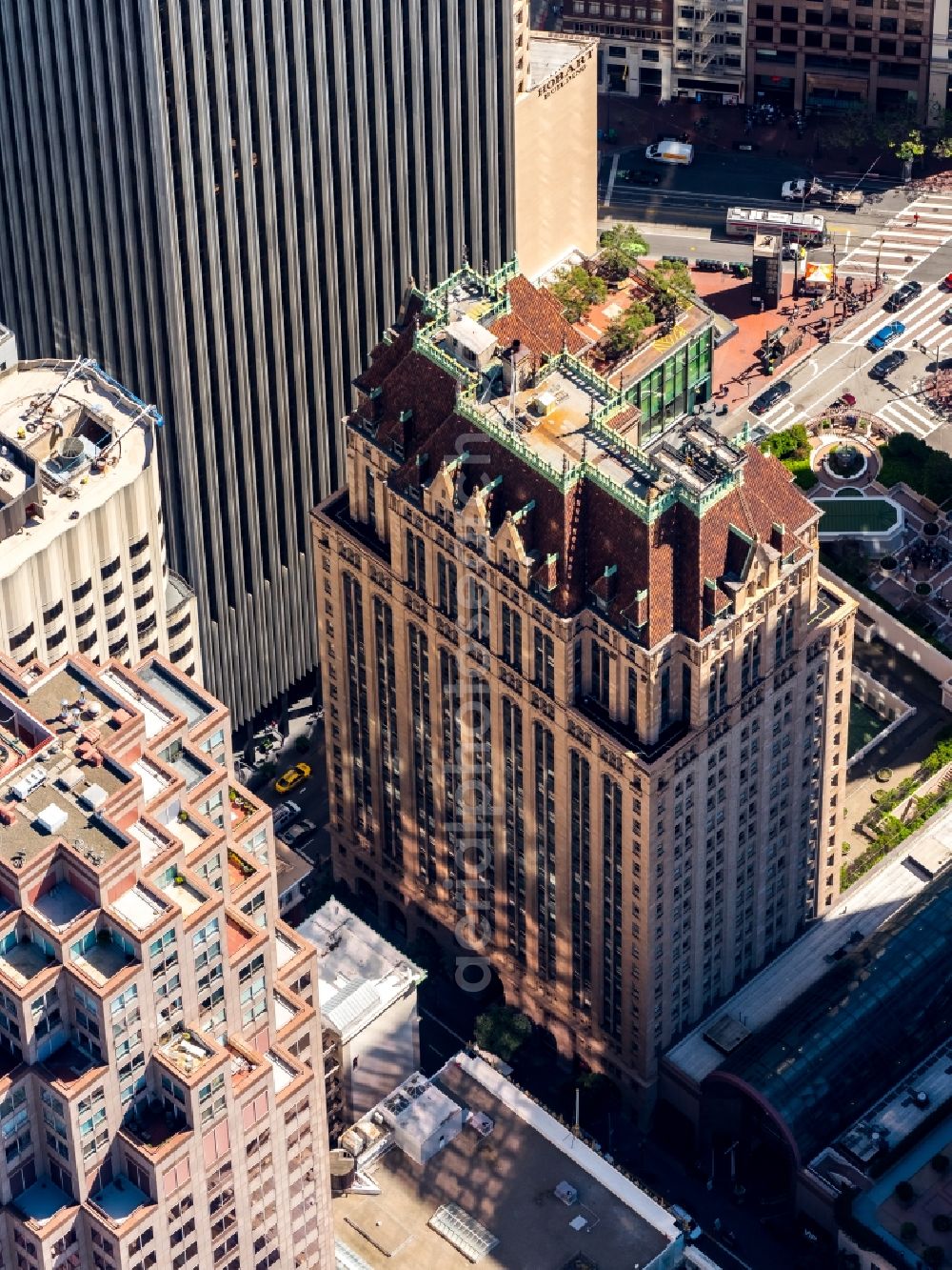 Aerial photograph San Francisco - Old High-rise buildings in San Francisco in California, USA