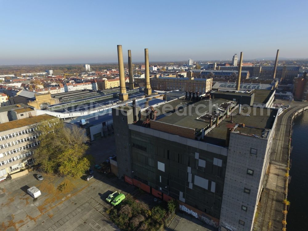 Aerial image Berlin - Old industrial area of the transformer factory Oberschoeneweide (TRO) in Berlin, architectural monument