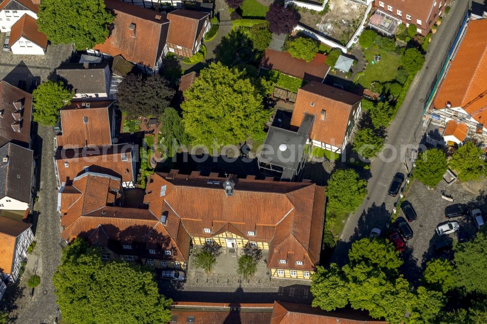 Rietberg from above - The old Progymnasium in the Emsstrasse in Rietberg in the state North Rhine-Westphalia. The building is a half-timbered house