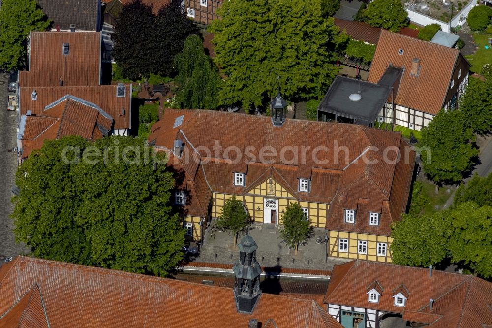 Rietberg from above - The old Progymnasium in the Emsstrasse in Rietberg in the state North Rhine-Westphalia. The building is a half-timbered house