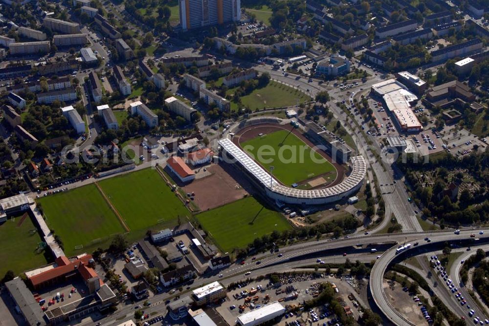 Wolfsburg from the bird's eye view: View the old stadium VfL Wolfsburg in Lower Saxony