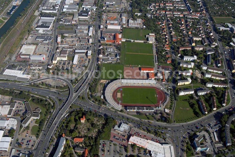 Wolfsburg from the bird's eye view: View the old stadium VfL Wolfsburg in Lower Saxony