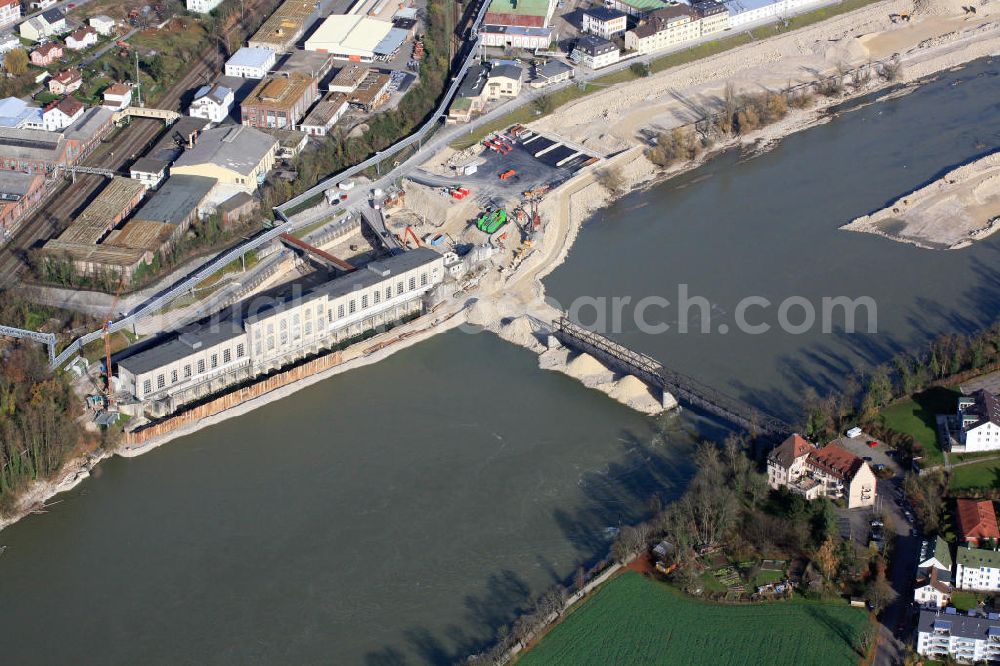 Rheinfelden from above - Baustelle Wasserkraftwerk Rheinfelden zwischen den beiden gegenüberliegenden Städten Rheinfelden AG auf der Schweizer Seite und Rheinfelden (Baden) auf der deutschen Seite des Hochrheins. Größte Wasserkraftbaustelle Europas. Construction site of the hydropower plant in Rheinfelden.