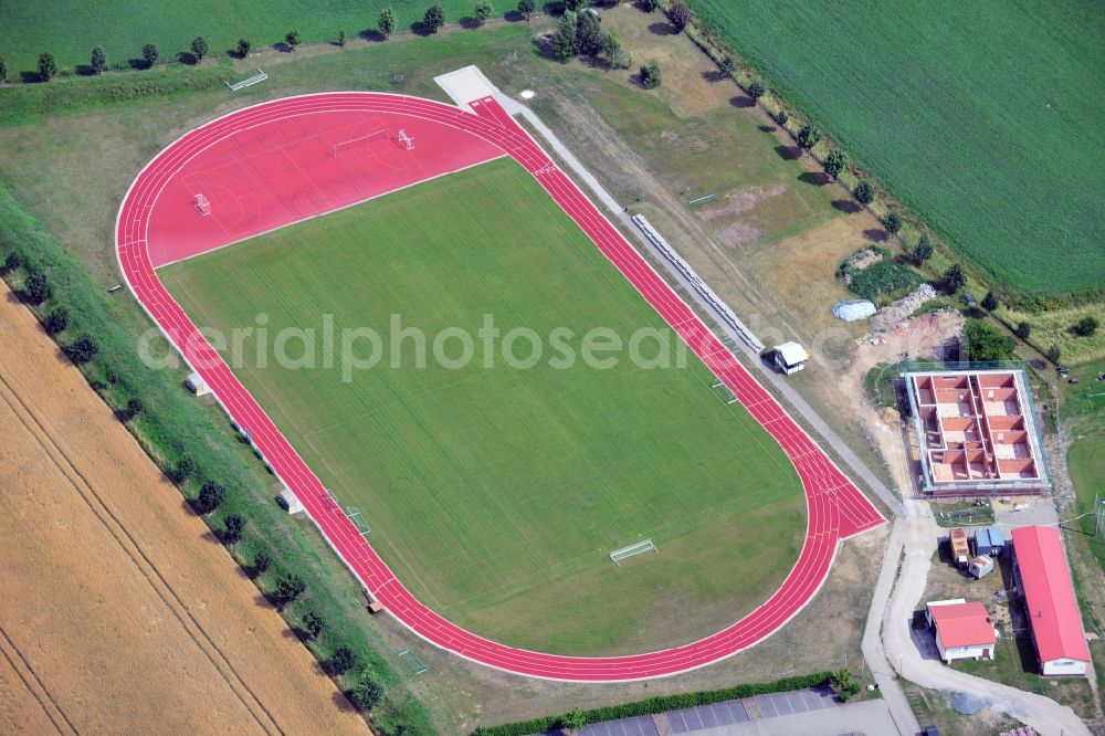 Aerial image Altlandsberg - The sporting ground Bollensdorfer Weg in Altlandsberg in the state of Brandenburg. The compound includes a natural grass field that was built in 1926. In 2012 the facility was refurbished and now includes a track and a small all weather playing field. Also included were a long jump and shotput site