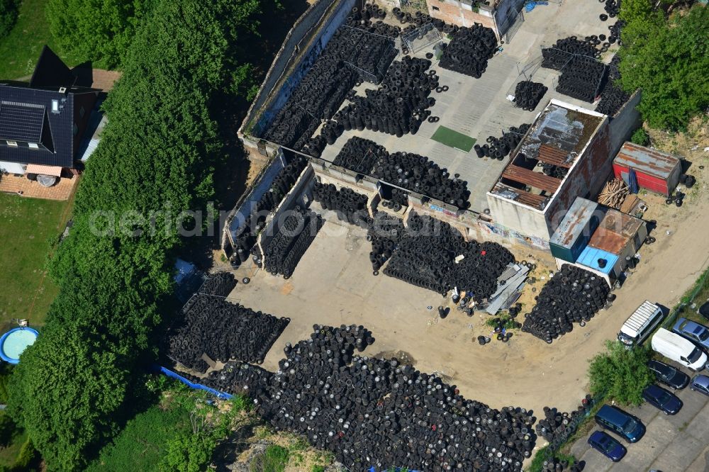 Mühlenbeck from above - View of Used tire trade and landfill in Muehlenbeck in Brandenburg