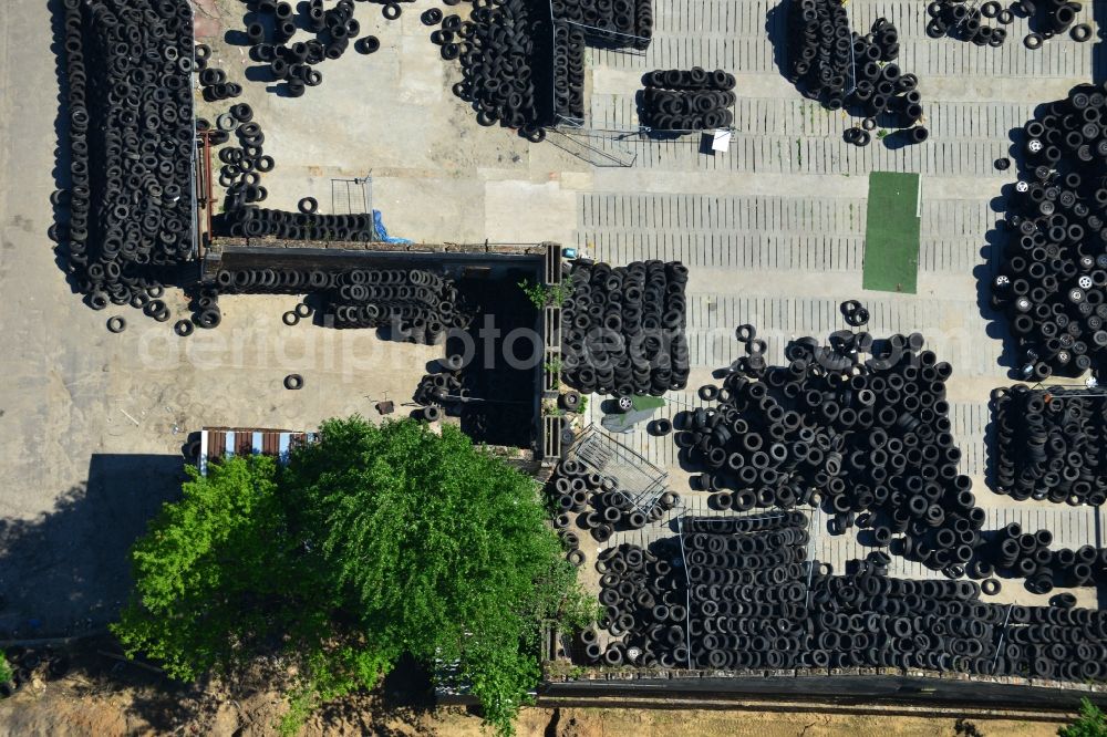 Mühlenbeck from the bird's eye view: View of Used tire trade and landfill in Muehlenbeck in Brandenburg