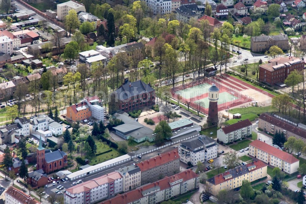 Neuruppin from above - Old with the old water tower of Neuruppin in Brandenburg