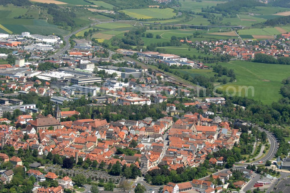 Bad Neustadt from the bird's eye view: Cityscape with the Assumption of Mary Church in the old town of Bad Neustadt in Bavaria