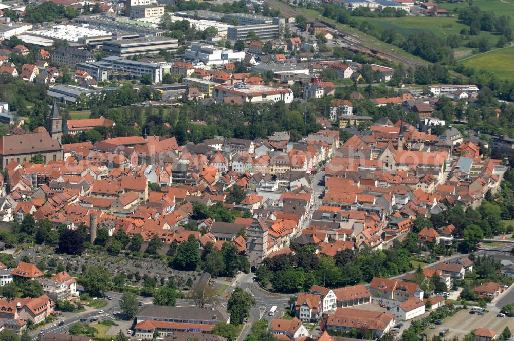 Aerial image Bad Neustadt - Cityscape with the Assumption of Mary Church in the old town of Bad Neustadt in Bavaria