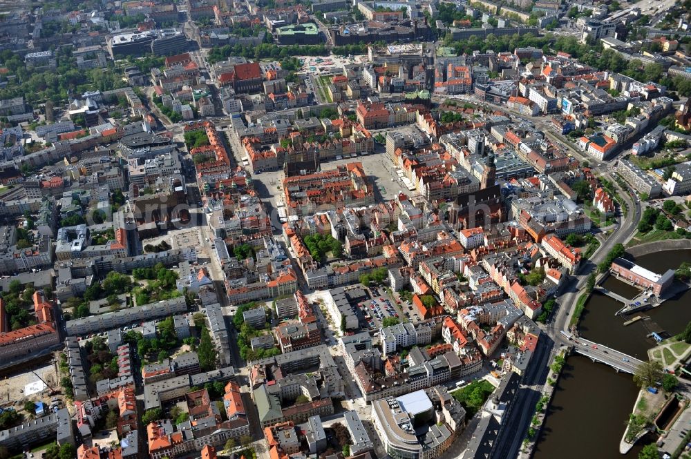 Aerial image WROCLAW - BRESLAU - Cityscape of the old city with the Magdalene Church, the Town Hall, St. Elizabeth Church, the University Library and the Church of St. Dorothea in Wroclaw in the Voivodship Lower Silesia in Poland