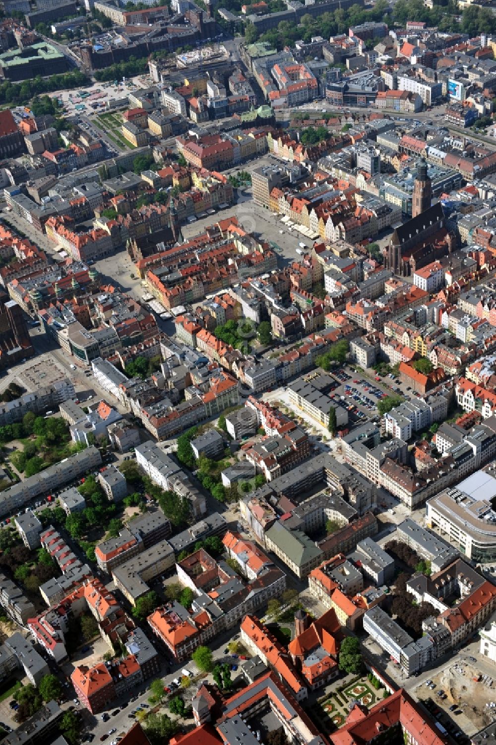 WROCLAW - BRESLAU from above - Cityscape of the old city with the St. Elizabeth Church, the Town Hall and the University Library in Wroclaw in the Voivodship Lower Silesia in Poland