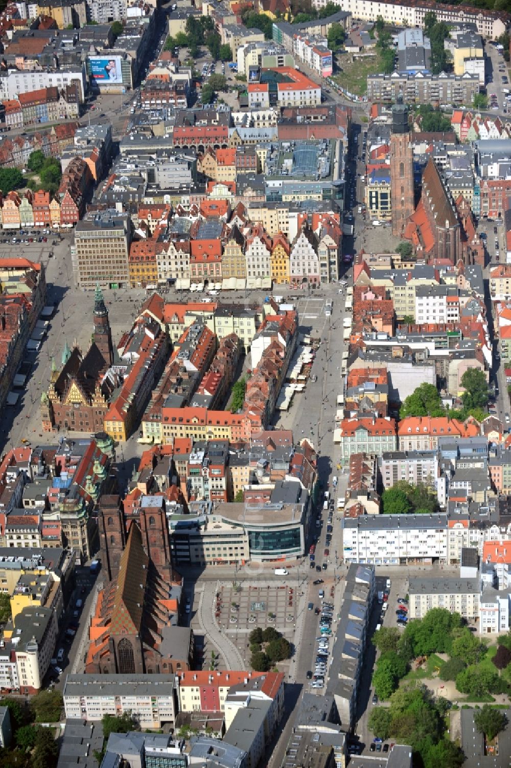 Aerial photograph WROCLAW - BRESLAU - Cityscape of the old city with the Magdalene Church, the Town Hall and the St. Elizabeth Church in Wroclaw in the Voivodship Lower Silesia in Poland