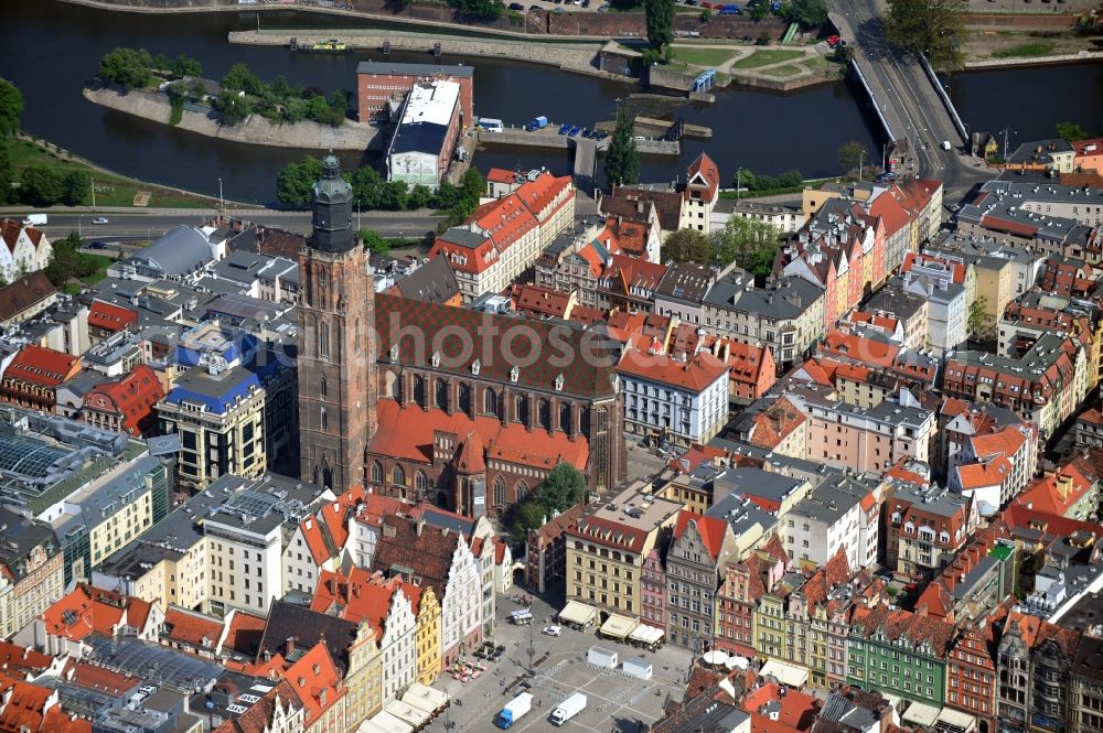 Aerial image WROCLAW - BRESLAU - Cityscape of the old city with the St. Elizabeth Church in Wroclaw in the Voivodship Lower Silesia in Poland