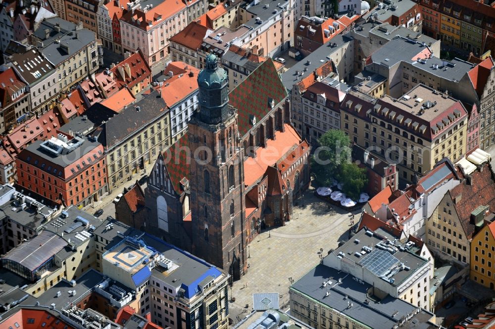 Aerial photograph WROCLAW - BRESLAU - Cityscape of the old city with the St. Elizabeth Church in Wroclaw in the Voivodship Lower Silesia in Poland