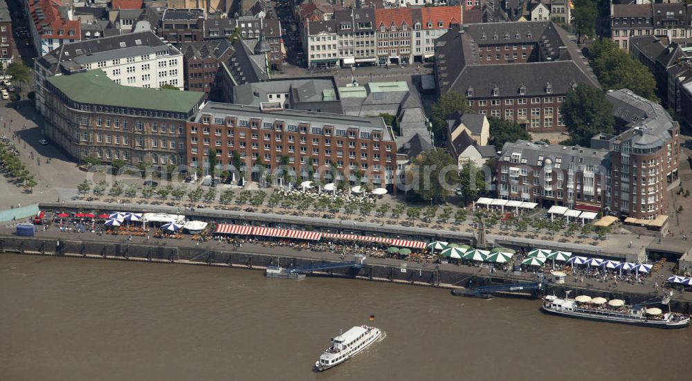 Düsseldorf from above - Blick auf die Altstadt von Düsseldorf mit Rheinufer. Duesseldorf old town with bank of river Rhine.